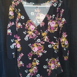 Almost Famous Black Floral V-Neck Blouse